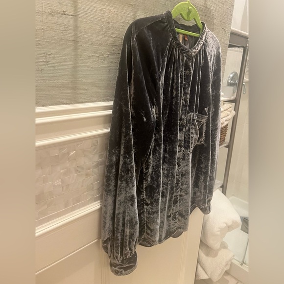 Small Anthropologie pilcro velvet femme button down collarless shirt grey gray - Picture 8 of 14